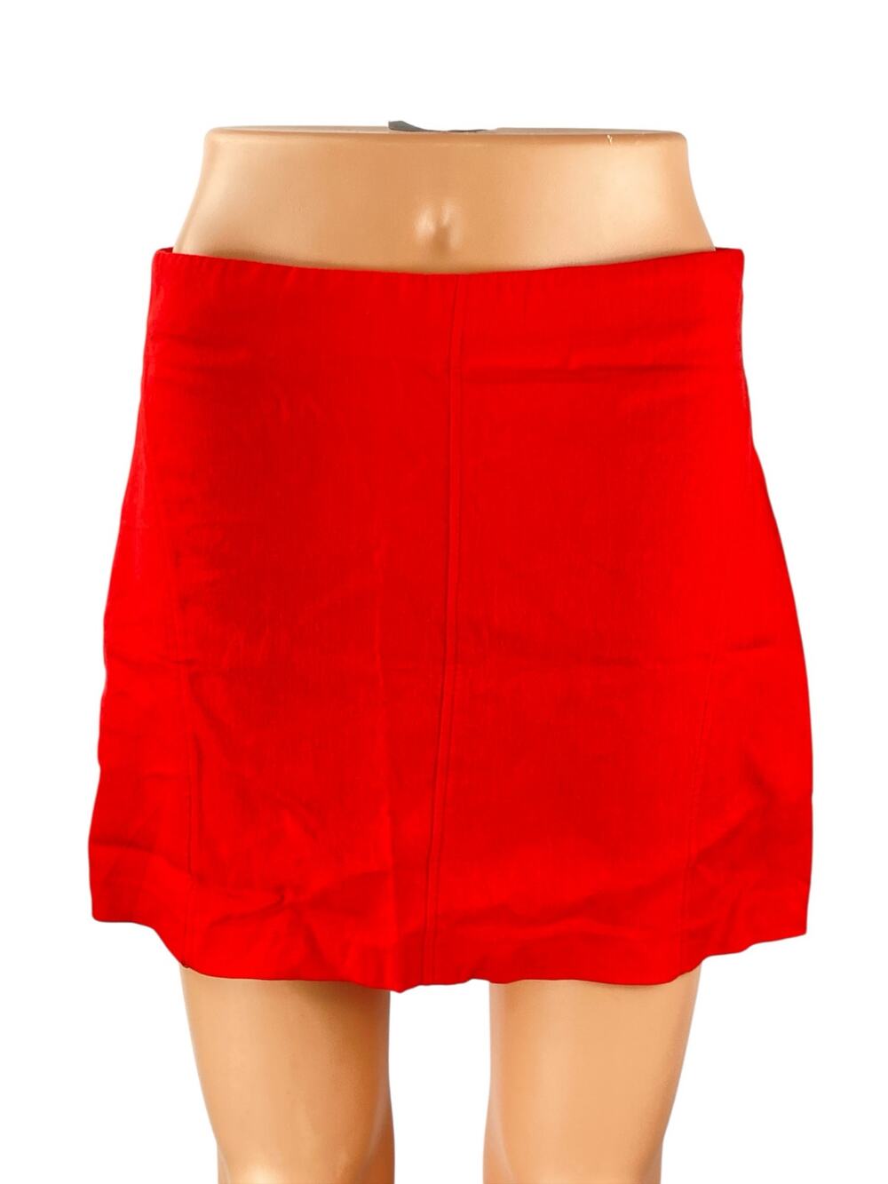 Zara Women's Bright Red High Waisted Zip Y2k Straight Pencil Mini Skirt Size M